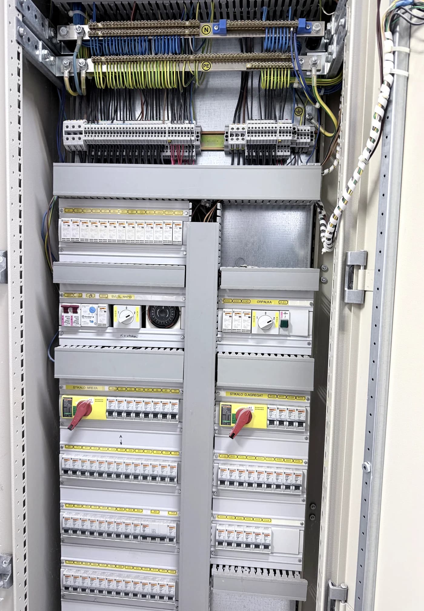 Urejen večji električni razdelilnik z označenimi tokokrogi